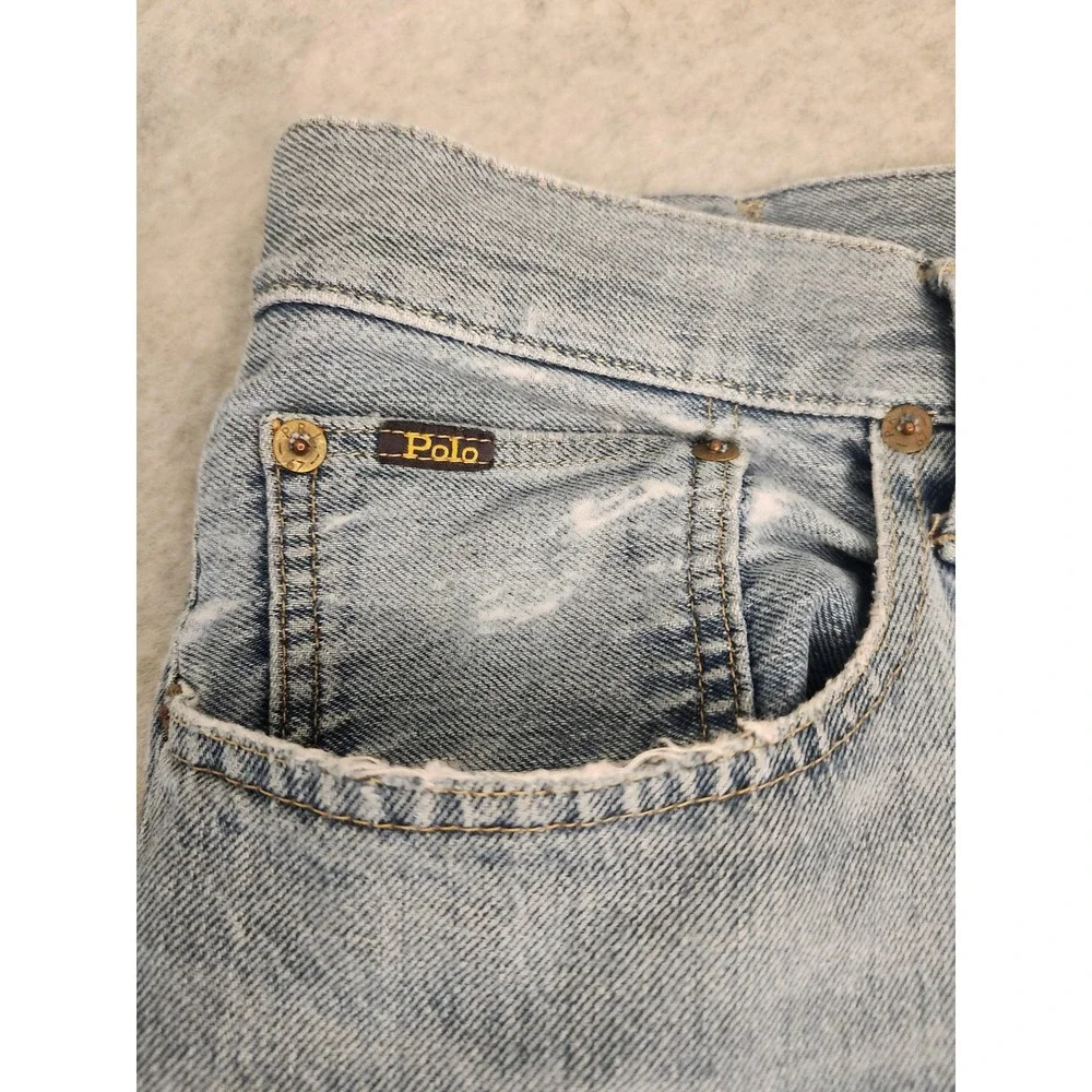 Polo Ralph Lauren Jeans Mens 36x34‎ Light Wash Sullivan Slim Distressed Raw Vtg